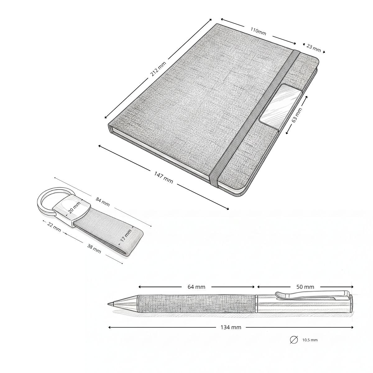Set PARATY Libreta de Notas Bolígrafo y Llavero (7)