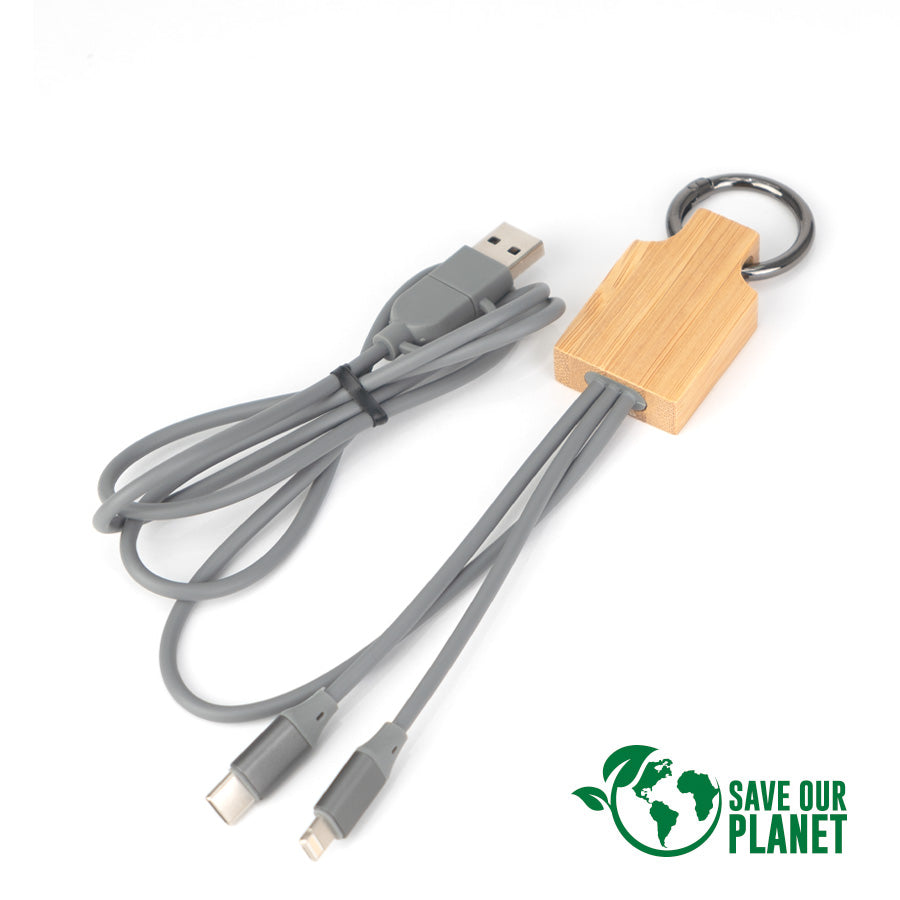 Connect Multicargador 4 en 1 de Bamboo con llavero