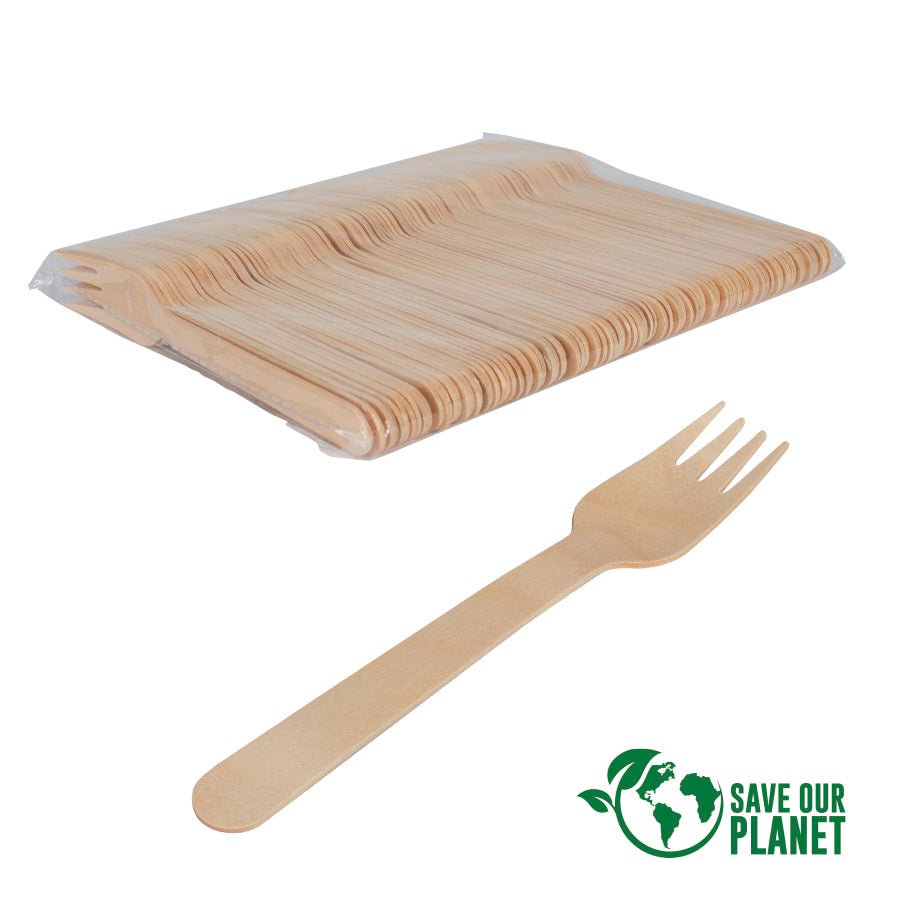 Bolsa con 100 tenedores de madera de Abedul